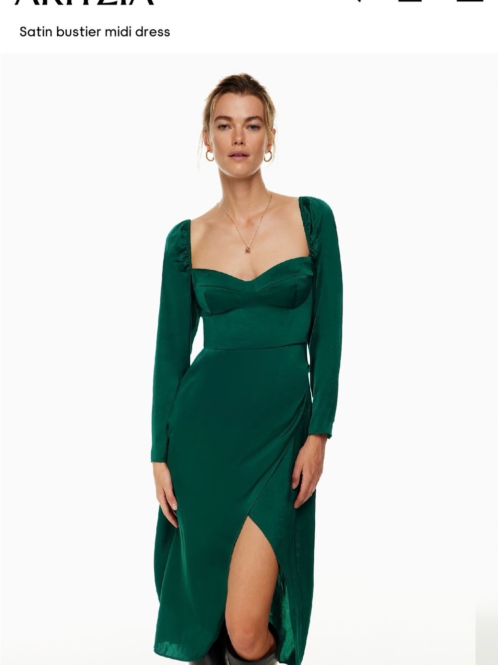 Aritzia Wilfred Emerald Green Long Sleeve Holiday Dress